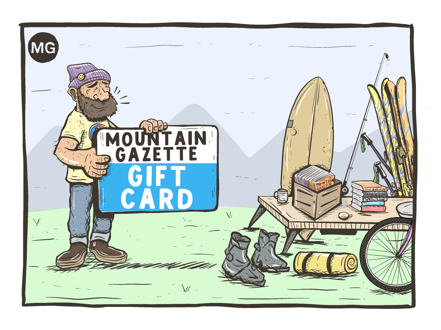 Bearded man holding a Mountain Gazette gift card
