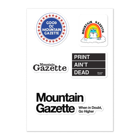 Rectangle Sheet of Illustrated and Logo Stickers for Mountain Gazette