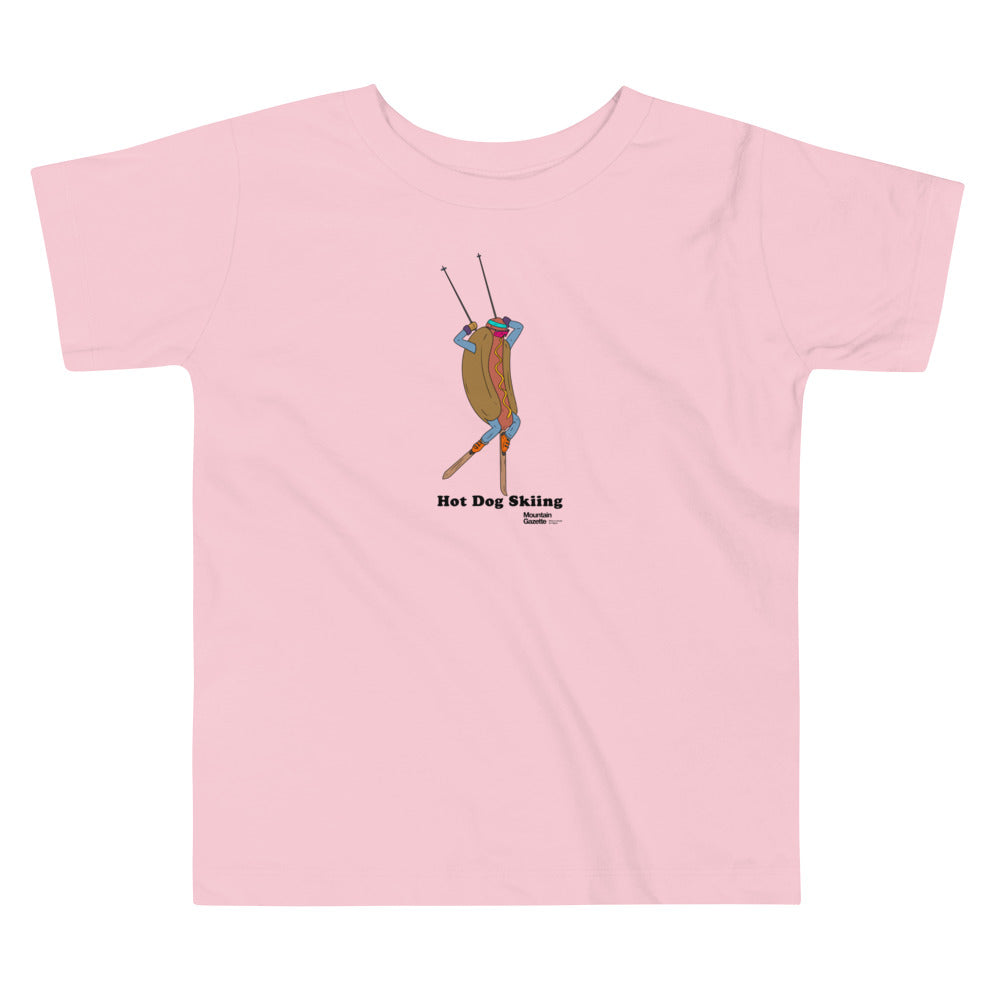 Toddler Hot Dog Skiing T-Shirt Pink / 2T