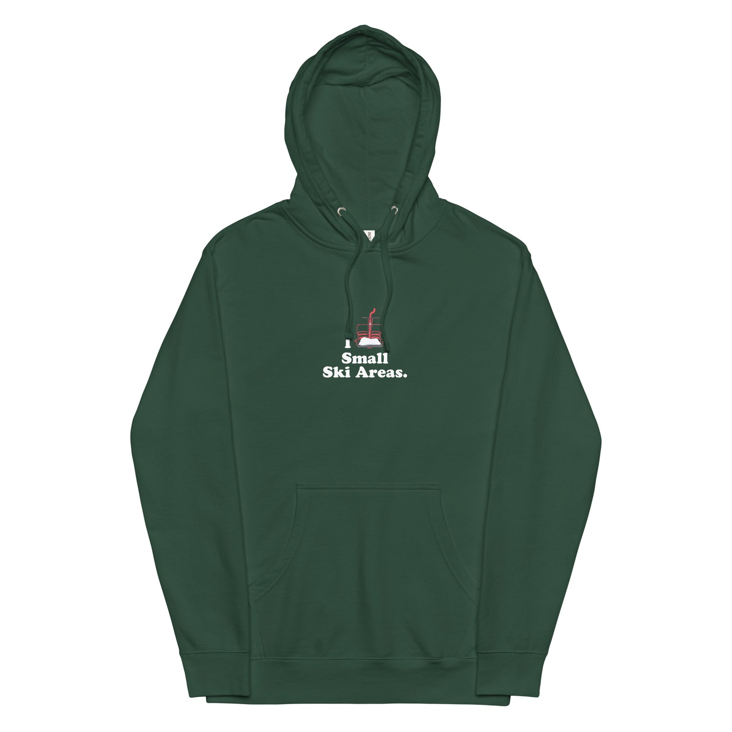 Green unisex hooded sweatshirt with playful ski-themed slogan