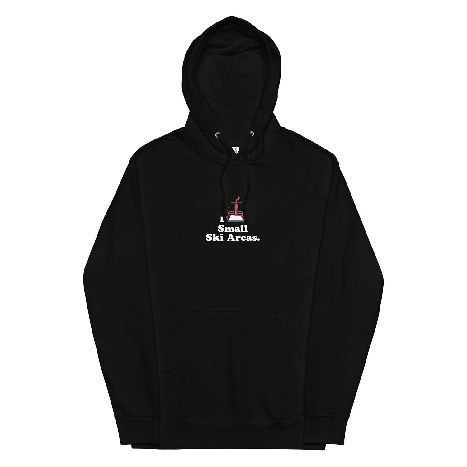 Black unisex hooded sweatshirt with playful ski-themed slogan