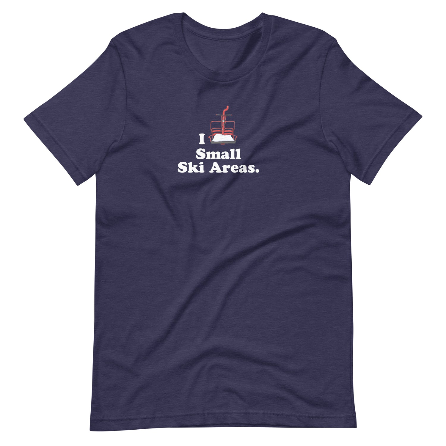 Front of Dark Blue Unisex Short-Sleeve Cotton T-Shirt with text I Love Small Ski Areas